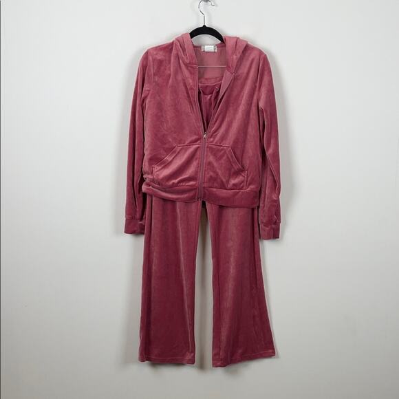 Fabric & Fabric Ruby Pink Velour Full Zip Women L Jogging 2 Piece Tracksuit Set - Picture 1 of 13